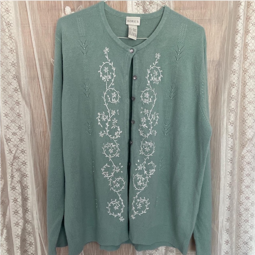 Koret Women's Teal Cardigan with White Embroidery